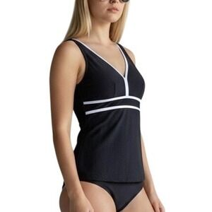 Audrey Omega Texture 2pc Shaping Tankini Black Wm Sz 4 Sewn-in-place molded cups